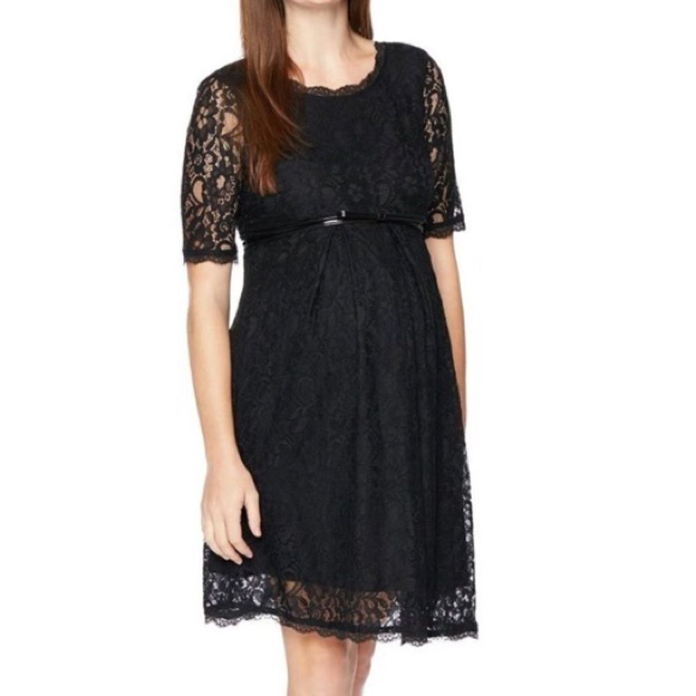 NWT motherhood black lace belted dress‎